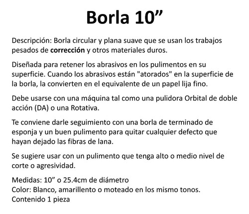 Borla 10 Pulgadas Para Pulir