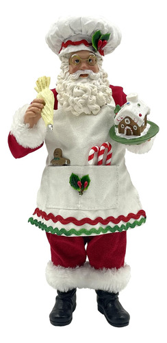 Estatuilla Chef Papá Noel 28 Cm Con Casa De Pan De Jengibre