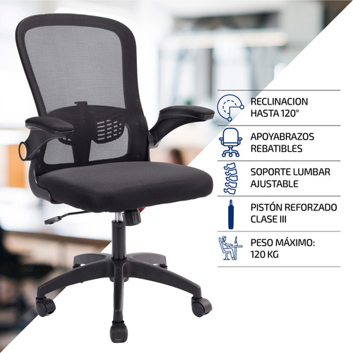 Silla De Escritorio Y Oficina Ergonomica Pc Giratoria Femmto Bm001 Negro Mesh Peso Maximo 120kg Apoyabrazos Rebatibles