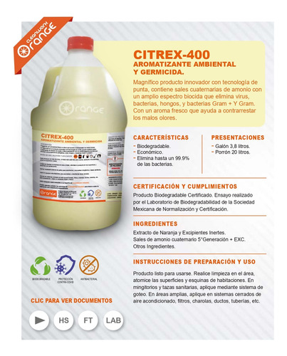Citrex-400 Aromatizante Ambiental Y Germicida Biodegradable.