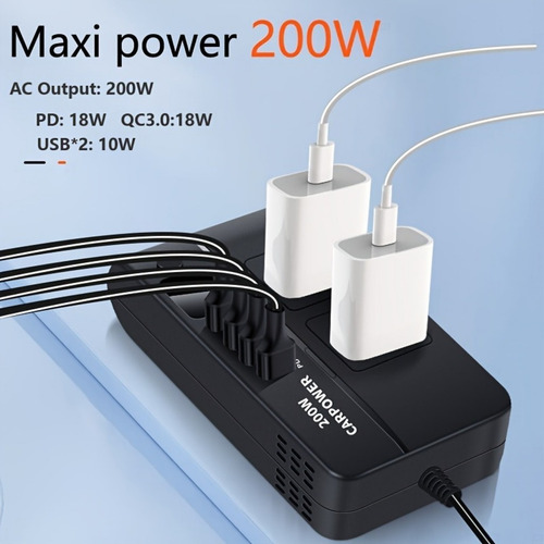 Inversor De Corriente Para Coche De 200w Con Pantalla Led