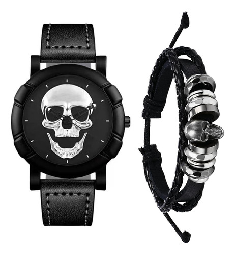 Reloj De Pulsera De Piel Para Hombre, Diseño De Calavera