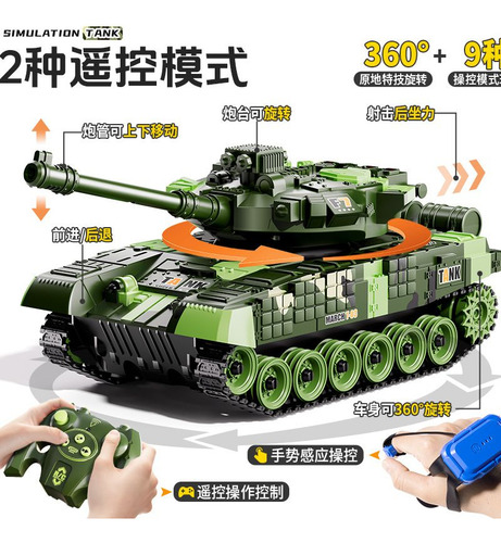 Tanque De Combate Con Control Remoto Recargable, Color Verde