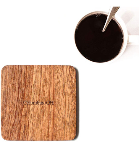 Columbus, Oh Map Coaster, Set Of 4, Sapele Wooden Coaster Co