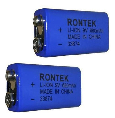 Kit 2 Baterias 9v Recarregáveis De Litio 680mah Rontek