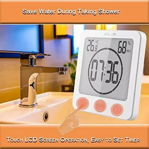 Reloj Digital para baño, temporizador de ducha, termómetro, higrómetro,  reloj de pared, pantalla LCD grande, temporizador de ducha resistente al  agua