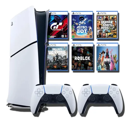 PlayStation 5 Slim Digital com 2 Controles e Bundle de Jogos