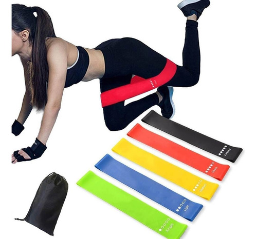 Kit 5 Bandas Elásticas Resistencia Gym Deporte + Guia 