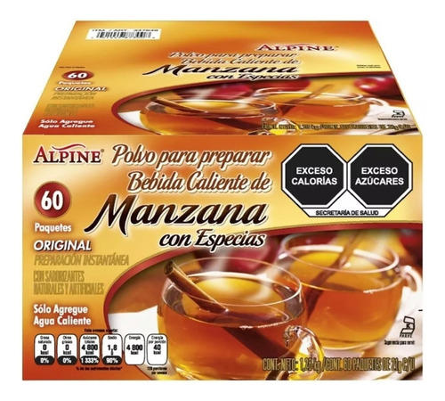 Bebida En Polvo Sabor Manzana 60 Sobres Alpine