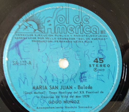 Vinilo Single Gogó Muñoz María San Juan (