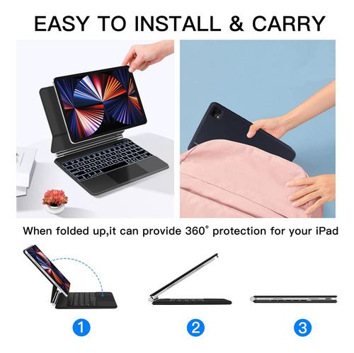 Tiaota Magnetic Keyboard Case Para iPad Pro De 12,9 Pulga...