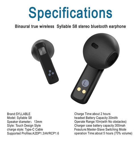 Imagem 4 de 8 de Fone De Ouvido Sem Fio Bluetooth Syllable S8 5hrs Ipx6 Bt5.0