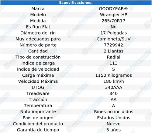 Par De Llantas 265/70r17 113s Goodyear Wrangler Hp