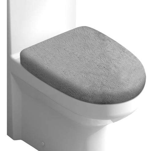 Funda De Asiento De Inodoro Terciopelo Suave Gris Modelo Est Gris