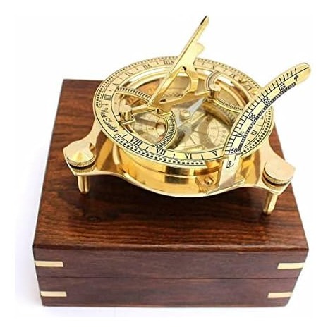Brújula De Reloj De Sol De Latón Antiguo Steampunk Con Caja 