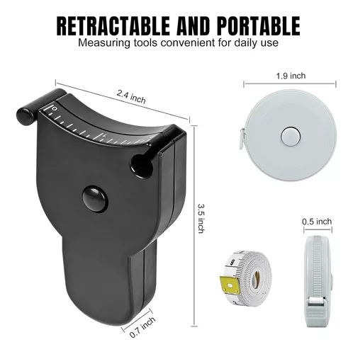 Cinta métrica corporal de 60 pulgadas con botón Clip-n-Lock & Expulsor  (liberación pop) y hebilla de rebote, diseño ergonómico y portátil mejorado