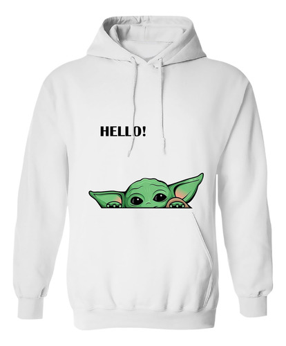 Sudadera Unisex Con Gorro Baby Yoda Con Letras De Hello