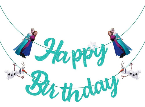 ~? Juyrle Frozen Happy Birthday Banner Glittery Elsa Anna Ol