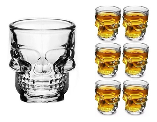 Kit 6 Copos Tequila Shot Caveira Dose Whisky Drink Vidro Bar Cor UNICA