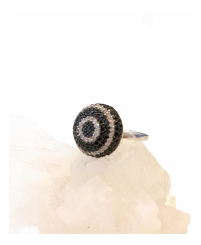 Anillo Plata Rodinada Zirconias Blancas Y Negras Micropavé