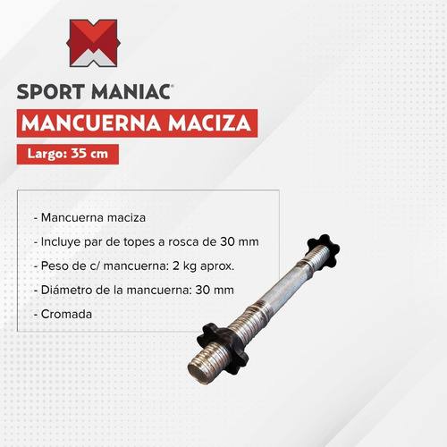 Imagen 3 de 4 de Mancuerna Maciza A Rosca + 2 Discos De 5 Kg Pesas Sol