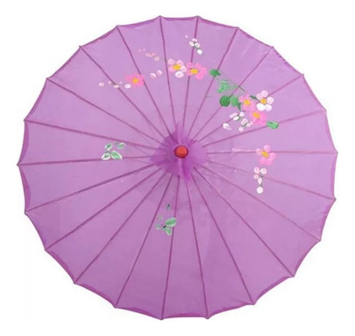 Paraguas Sombrilla China Japonesa De Tela Bambu Flores 80 Cm