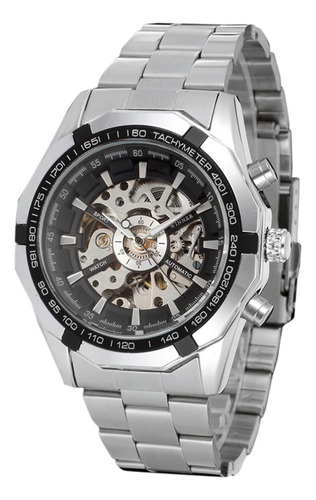 Mens Automatic Mechanical Watch:steel Band Hollow-out Design