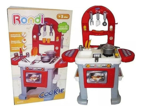 Cocinita Cookie Rondi Con 22 Accesorios +3 Color Gris Y Roja