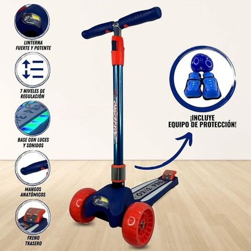 Scooter Para Niñas Musical Luces Casco Rodilleras Y Coderas