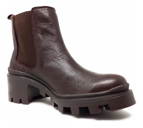 Imagen 6 de 10 de Botín Chelsea Combat Boot Chocolate En Piel Vacuno Para Dama