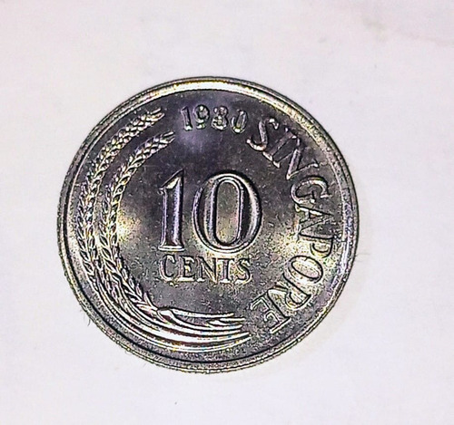 Moneda De Singapur 10 Cents. 1980 Caballito De Mar Unc