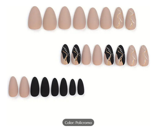 24 Pz Uñas Postizas Tips Craqueleadas Negro Nude Press On Negro Nude Bicolor Craqueleada