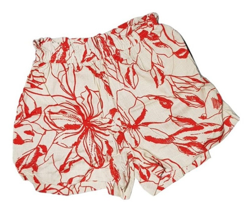 Short De Lino Estampado Con Elástico Fresquito