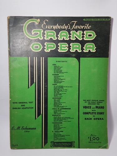 Imagen 1 de 8 de Antigua Partitura Everybody's Favorite Grand Opera Mag 56587