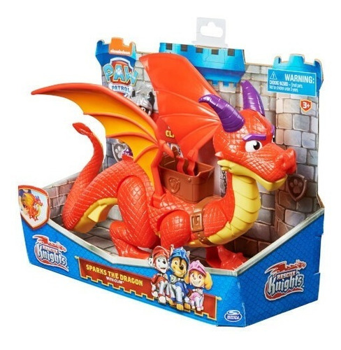 Imagen 1 de 6 de Paw Patrol Mega Dragon Sparks + Figura Claw Rescue Knights