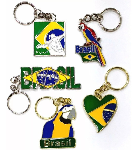 Kit 5 Chaveiros Brasil Bandeira Mapa Souvenir De Qualidade