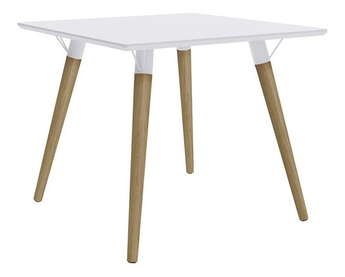 Mesa De Jantar Retrô 90 Cm Quadrada Tampo Branco Pés Claros