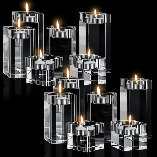 6 Portavelas De Cristal Transparente, Candelabros Cuadrados