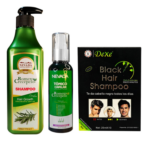 Shampoo Romero 520ml + Tonico Capilar + Shampoo Dexe Negro