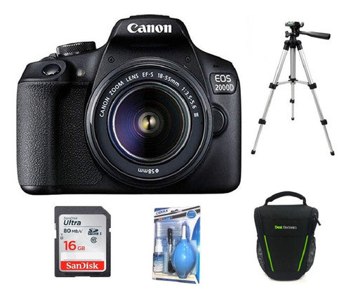 Camara Canon Eos 2000d/t7 24mp+ 18-55+16gb+bolso+kit+tripode