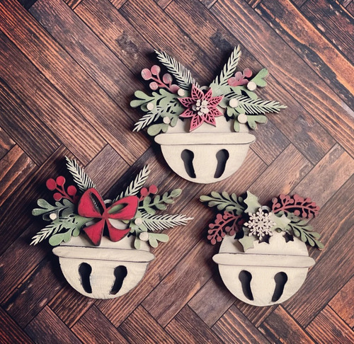 Set 3 Cuadros Decorativos Floreros Flores Navidad En Madera