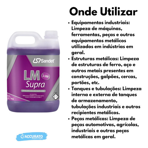 Lm Supra 5l Concentrado Desincrustante Para Metais Sandet