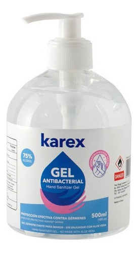 Gel Antibacterial 500ml 75% Alcohol Marca Karex