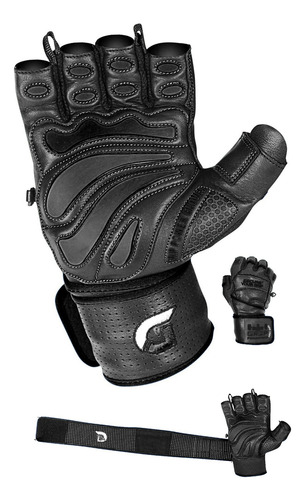 (small, Black) - Elite Leather Gym Gloves With Built In 5.1c