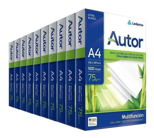 Resma Autor A4 75 Grs 210 X 297 Mm 500 Hojas Para Impresora