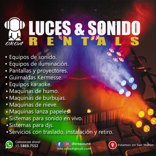 Alquiler De Luces Fiestas Sonido Parlantes Humo Burbujas