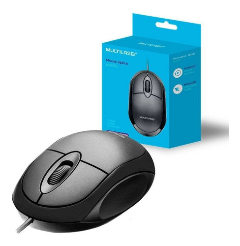 Mouse Óptico Multilaser 1200 Dpi Usb Preto Mo300 Pc