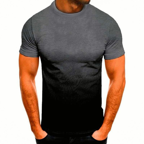 Camisa Manga Corta Con Degradado Cuello Redondo Para Hombre