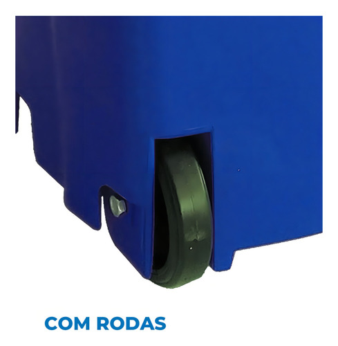 Lixeira 100 Litros Quadrada Azul Plástico Com Rodas E Pedal