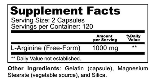L-arginina 1000 Mg 240 Cápsulas - Suporta Uma Elevada Pot...